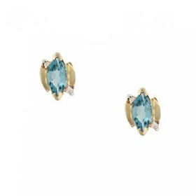 Yellow Gold Stud Earrings Marquise Blue Topaz Diamondyellow 