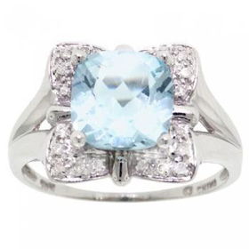 New White Gold Cocktail Ring Blue Topaz & Diamond Size8white 