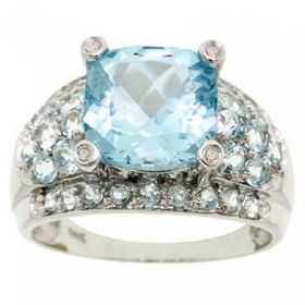 14KT White Gold Cocktail Ring Blue Topaz / Diamond Sz=7white 