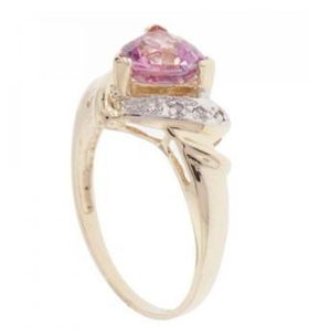 14KT Solid Gold Ring Trillion Cut Pink Topaz Diamondsolid 