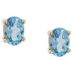 Blue Topaz 10K Yellow Gold Stud Earrings-Oval Cut November Birthstonesblue 