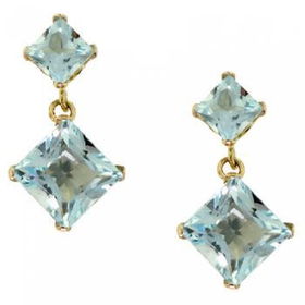 Yellow Gold Dangle Earrings Princess Blue Topaz Gemsyellow 