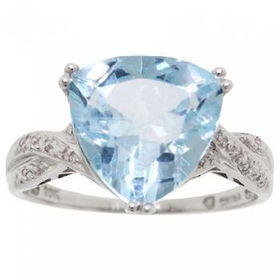 White Gold Ring Trillion Blue Topaz Soltiare Gem Sz=8white 