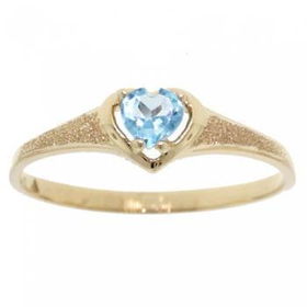 Textured 10K Solid Yellow Gold Heart Ring w/ Blue Topaztextured 