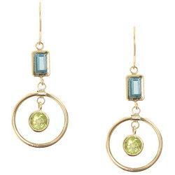 Blue Topaz and Peridot 14K Gold Dangle Circle Earringsblue 