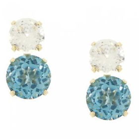 New 10KT Yellow Gold Stud Earrings Blue & White Topazyellow 