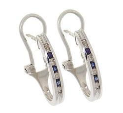 Sapphire and Diamond 14K White Gold Omega  Hoop Earringssapphire 