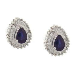 Sapphire Diamond 14K White Gold Pear Earringssapphire 