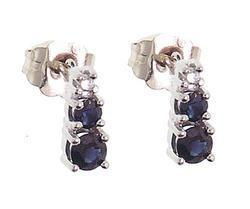 Sapphire and Diamond 14K White Gold Stud Earringssapphire 