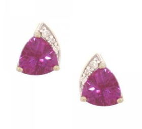 Yellow Gold Earrings w Created Pink Sapphire & Diamondsyellow 