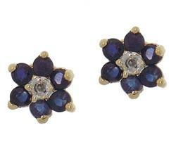 Sapphire Diamond Gold Flower Earringssapphire 