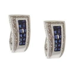 Sapphire and Diamond White Gold J Hoop Earringssapphire 