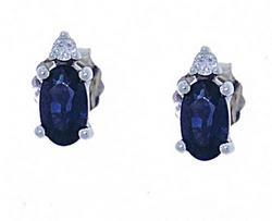 Oval Sapphire Diamond 14K White Gold Stud Earringsoval 