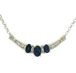 Oval Cut Sapphire Diamond White Gold Necklaceoval 