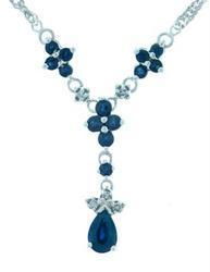 Sapphire and DIamond White Gold Flower Necklacesapphire 