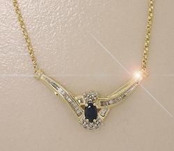 Oval Sapphire and Diamond Gold Drop Necklaceoval 