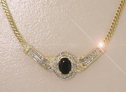 Oval Sapphire and Diamond 14K Gold Drop Necklaceoval 