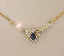 Oval Sapphire and Diamond Gold Drop Necklaceoval 