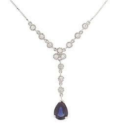 Pear cut Sapphire and Diamond 14K White Gold Necklacpear 