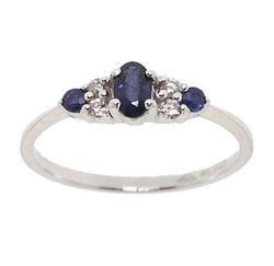 3 Stone Sapphire Diamond 14K White Gold Past, Present, and Future Ringstone 