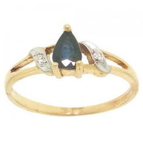 Yellow Gold Ring w/ Pear Blue Sapphire & Diamond Gemsyellow 