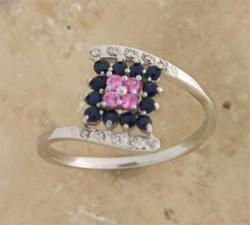 Pink & Blue Sapphire Diamond 14K White Gold Ringpink 