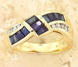 Baguette Sapphire and Diamond 14K Gold Ribbon Ringbaguette 