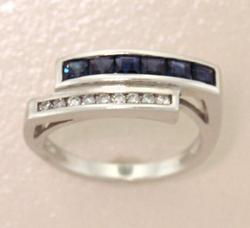 Princess Sapphire and Diamond 14K White Gold Ringprincess 