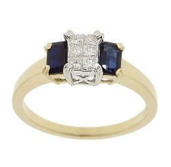 Emerald Cut Sapphire and Diamond 14K Gold Ringemerald 