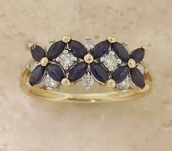 Marquise Sapphire and Diamond Flower 14K Gold Ringmarquise 