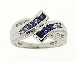 Graduated Sapphire & Diamond 14K White Gold Pass By Ringgraduated 