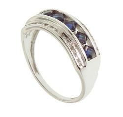 Princess cut Sapphire and Diamond 14K White Gold Ringprincess 