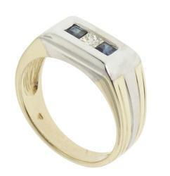 Square Sapphire and Diamond 14K Two-Tone Gold Men's Ringsquare 