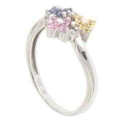 Pink, Yellow Ceylon Sapphire Diamond White Gold Flower Ringpink 