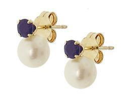 Pearl and Sapphire Gold Stud Earringspearl 