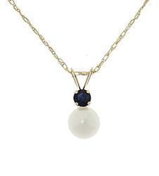 Pearl and Sapphire Gold Pendant Necklacepearl 