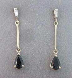 BLUE AND WHITE SAPPHIRE 14K GOLD DANGLE EARRINGSblue 