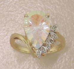 Radiant Pear cut Sea Mist Topaz and Diamond 14K Gold Ringradiant 