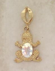 Oval Sea Mist Topaz Diamond 14K Gold Frog Pendantoval 