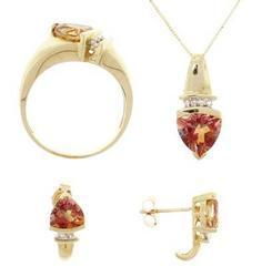 Trillion Twilight Topaz and Diamond Gold Ring Earrings Pendant Settrillion 