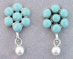 TURQUOISE WHITE PEARL STERLING SILVER EARRINGSturquoise 