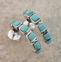 TURQUOISE STERLING SILVER HALF HOOP EARRINGSturquoise 