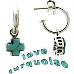 Turquoise Sterling Silver Dangle Hoop Cross Earringsturquoise 