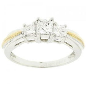 18KT 2Tone Wedding Ann Ring 3 Stone Princess Diamondtone 