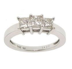 1 Carat 3 Stone Princess Cut Diamond 14K White Gold Past, Present, and Future Ringcarat 