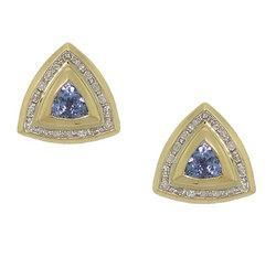 Trillion Cut Tanzanite Diamond 14K Gold Filigree Stud Earringstrillion 