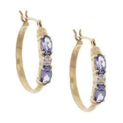 Oval Cut Tanzanite Diamond 14K Gold Hoop Earringsoval 