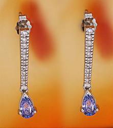 Tanzanite and Diamond 14K White Gold Stick Dangle Earringstanzanite 