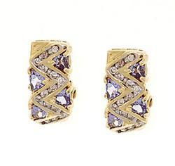 Tanzanite and Diamond Gold J Hoop Omega Earringstanzanite 