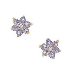 Tanzanite Diamond Gold Flower Stud Earringstanzanite 